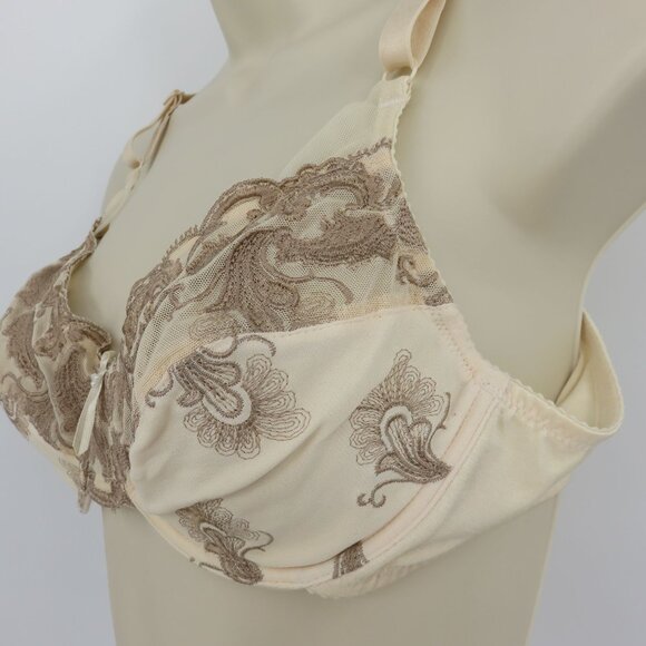 Wacoal 36B Bra 85753 Embroidered Beige Ivory Underwire Unlined Mesh Bow Accent - Picture 5 of 15